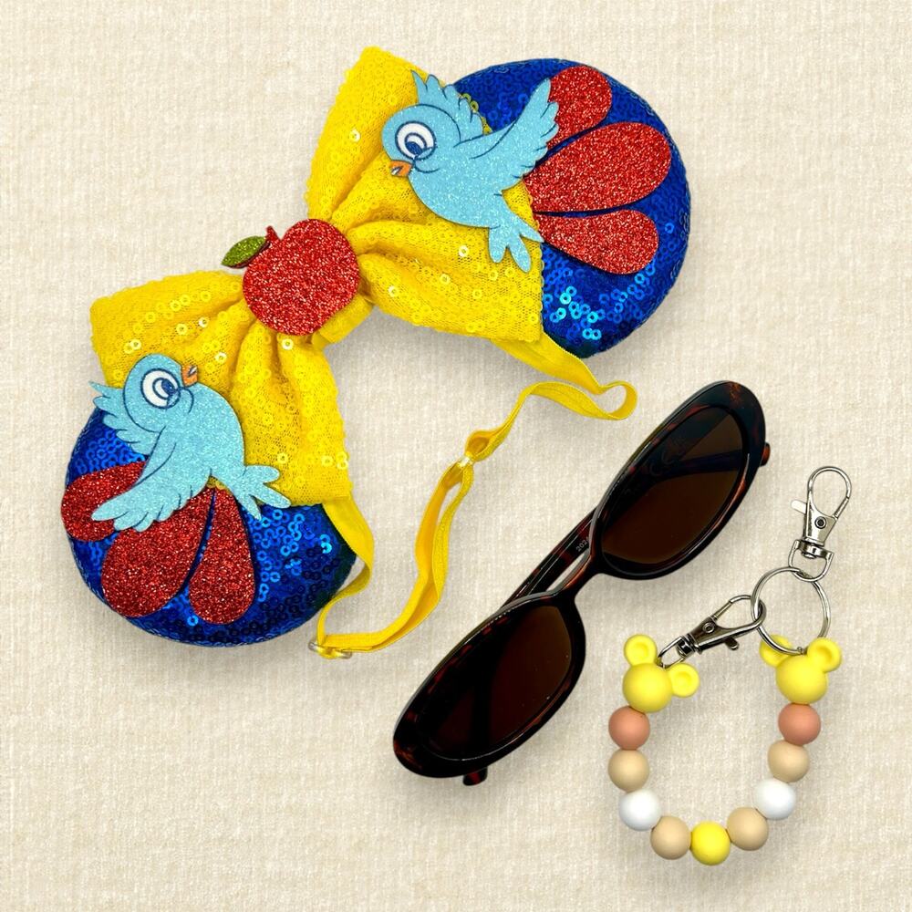 Elastic Blue Sequin Snow White Minnie Ears | Disney-Inspired Mouse Ears - Picture 2 of 4